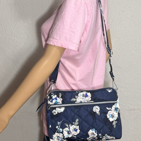 Vera Bradley Triple Compartment Crossbody Perf. Twill Blooms & Branches Navy NWT - Picture 7 of 10